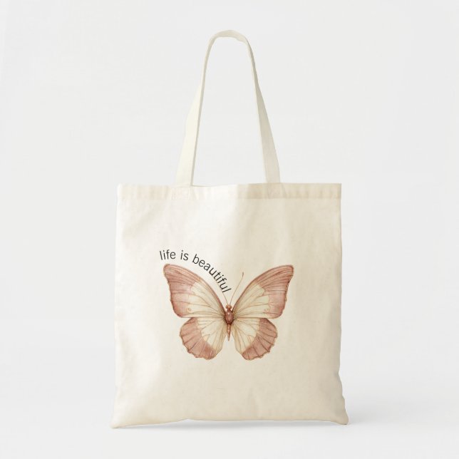 Bolsa Tote Linda Borboleta Rosa Creme (Frente)