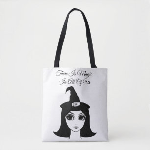 Bolsa Tote linda bruxa de olho grande fantasia arte de conto 
