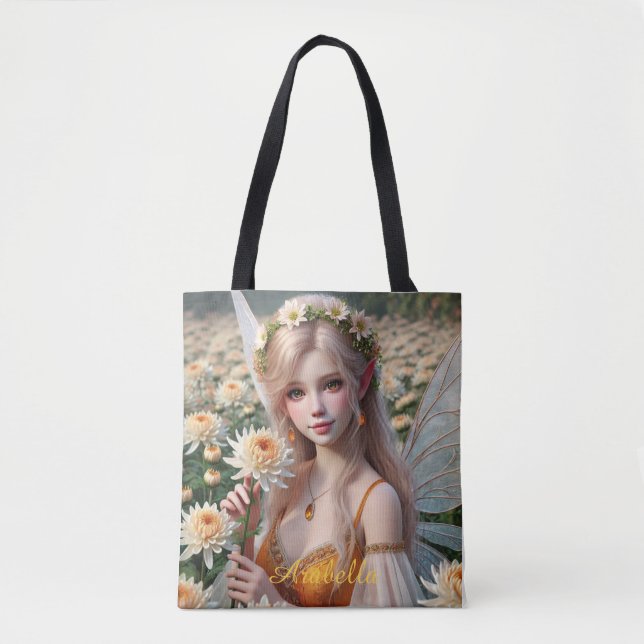 Bolsa Tote Linda Fada de novembro em Chrysanthemums (Frente)