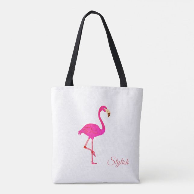 Bolsa Tote Linda Flamingo e Na moda Caligrafia em Branco (Verso)