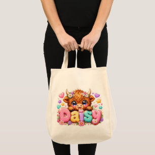 Bolsa Tote Linda Flor de Margarida Vaca das Terras Altas Kawa