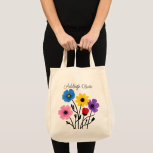 Bolsa Tote Linda Flor Silvestre Arte de Criança Ingênua Merce