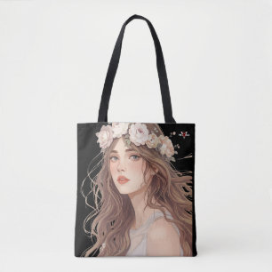 Bolsa Tote Linda Garota de Anime Floral – Estética Pastel Sua