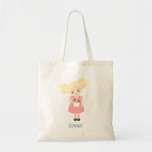 Bolsa Tote Linda Garota Loira de Aniversário e Cachorrinho