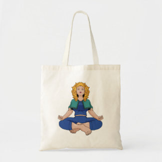 Bolsa Tote Linda Garota Loira Pose de Ioga Lótus Fofa