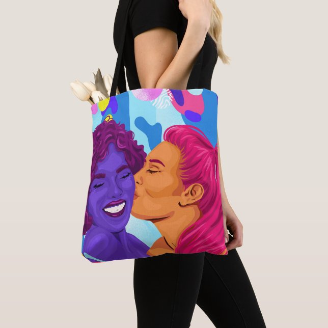 Bolsa Tote Linda Gay Mulheres Lésbicas Orgulho Gráfico (Close Up)