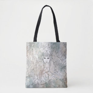 Bolsa Tote Linda gótica com um desenho feito à mão