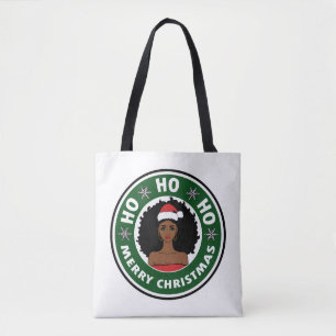 Bolsa Tote Linda Ho Ho Ho Feliz Natal Garota Afro