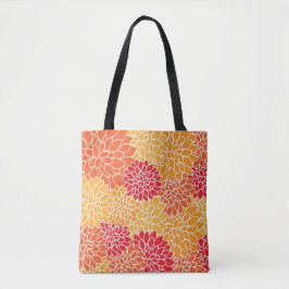 Bolsa Tote Linda Laranja e Vermelha Dahlia Floral