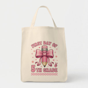 Bolsa Tote Linda menina da 5ª série Laço rosa Design de lápis