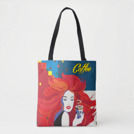 Bolsa Tote "Linda moça com copa de café" Pop Art