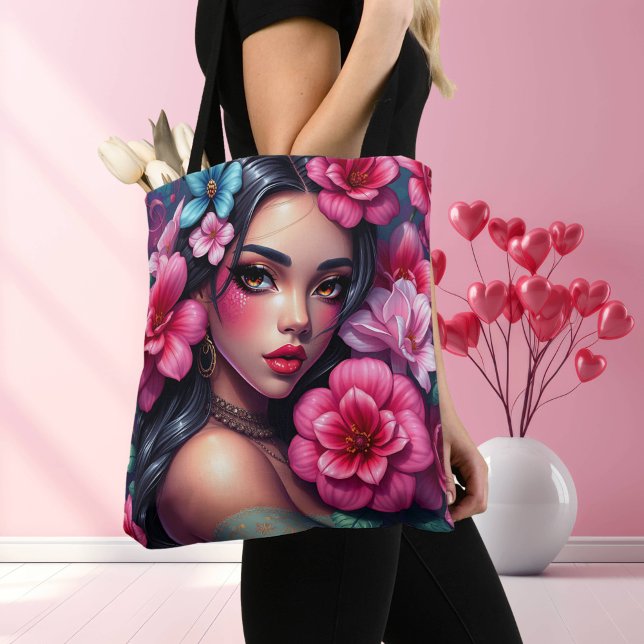 Bolsa Tote Linda mulher anime hispânica (Criador carregado)