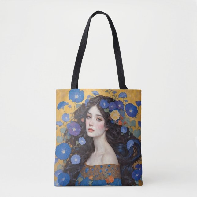 Bolsa Tote Linda Mulher Com Glórias Da Manhã (Frente)