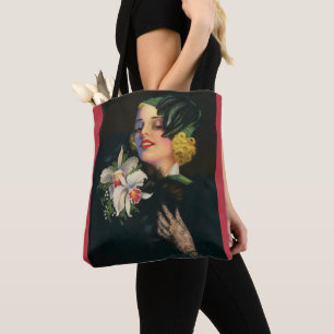 Bolsa Tote linda mulher com orquídeas