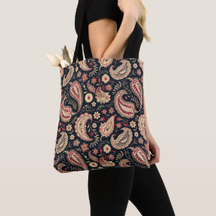 Bolsa Tote Linda Paisley Pattern Dark N Red Mix