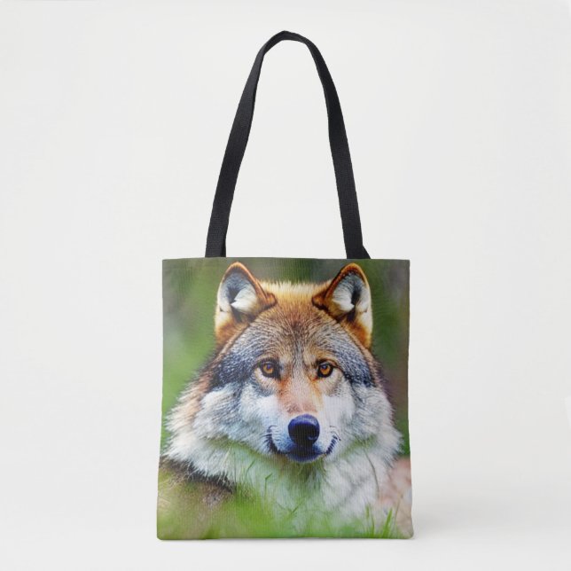 Bolsa Tote Linda pintura de cabeça de lobo (Frente)