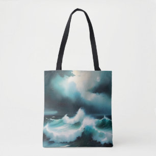 Bolsa Tote Linda pintura de ondas do Oceano Azul