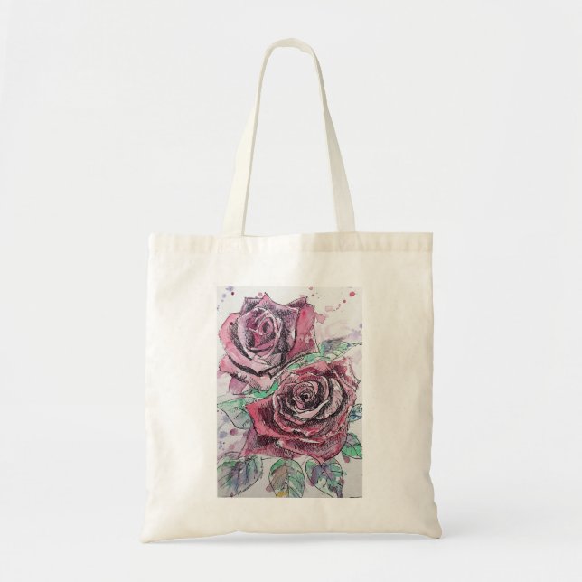 Bolsa Tote Linda pintura por aquarela Rosa vermelha (Frente)
