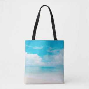 Bolsa Tote Linda praia tropical com céu azul e branco c