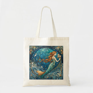 Bolsa Tote Linda Sereia Arte Nouveau Arte Estilo Azul
