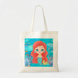 Bolsa Tote Linda sereia do CABELO VERMELHO tocando no mar