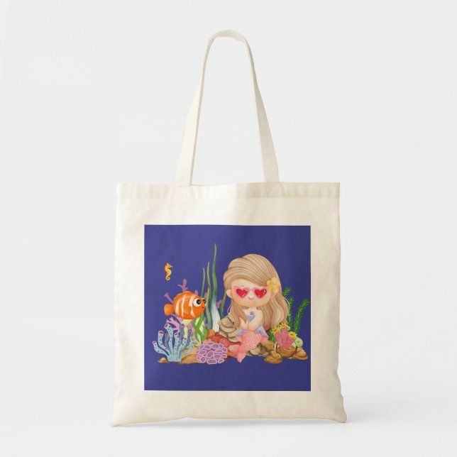 Bolsa Tote Linda sereia-do-mar-de-bruxa brincando no mar (Frente)