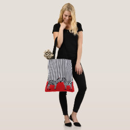 Bolsa Tote Lindas e elegantes faixas pretas de zebra Vermelha