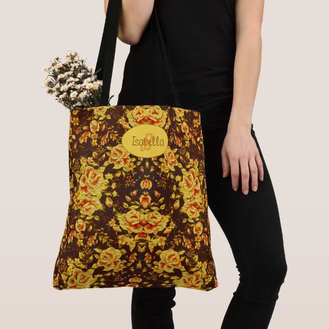 Bolsa Tote Lindas flores amarelas vintonizadas Monograma (Close Up)