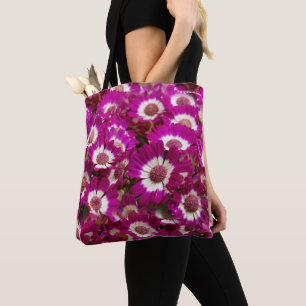 Bolsa Tote Lindas Flores de Cinerária Roxo