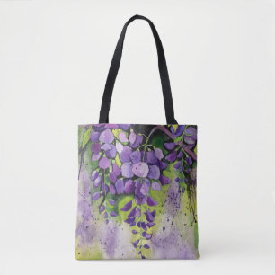 Bolsa Tote Lindas Flores De Wisteria Em Aquarela