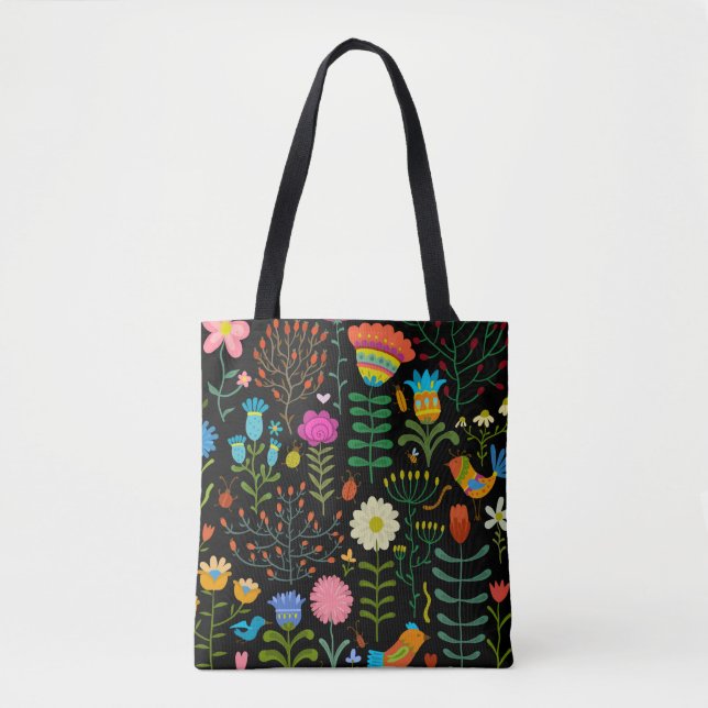 Bolsa Tote Lindas flores desenhadas à mão (Frente)
