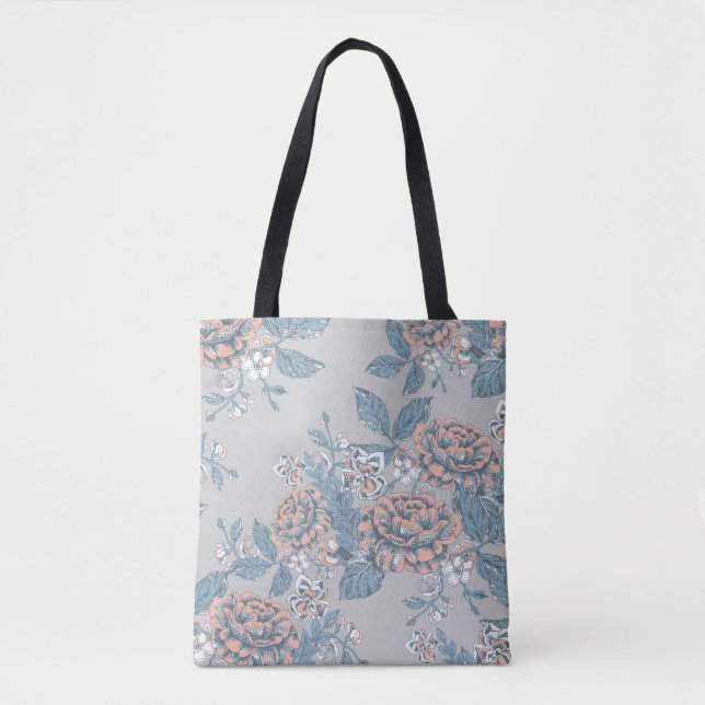 Bolsa Tote Lindas flores. ornamentos monocromáticos. Pat sem  (Frente)