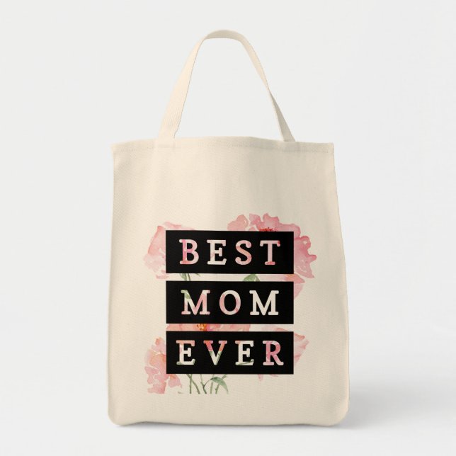 Bolsa Tote Lindas flores para a mamãe l Melhor mãe do mundo (Frente)