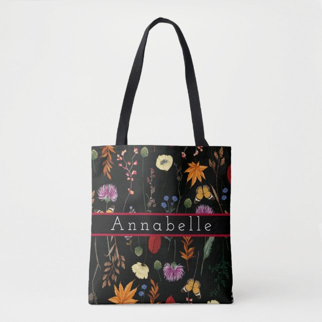 Bolsa Tote Lindas flores silvestres e borboletas personalizam (Frente)