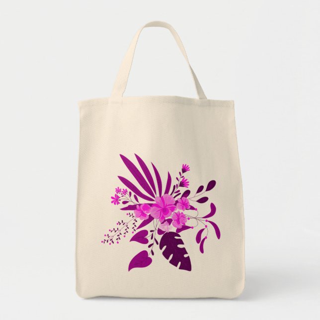 Bolsa Tote Lindas Flores Tropicais Roxas (Frente)