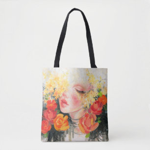 Bolsa Tote Lindas mulheres e flores em aquarela