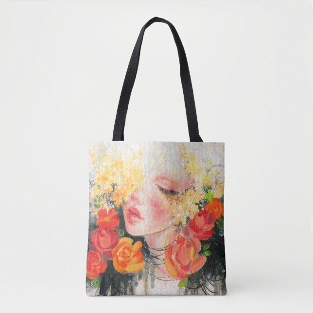 Bolsa Tote Lindas mulheres e flores em aquarela (Frente)
