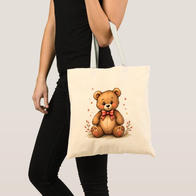 Bolsa Tote Lindo adorável ursinho marrom com gravata (Frente (produto))