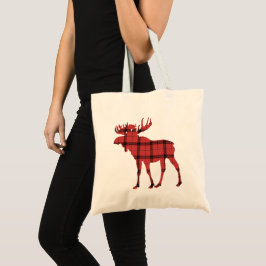Bolsa Tote Lindo Alce Vermelho e Preto Xadrez Padrão Tartan