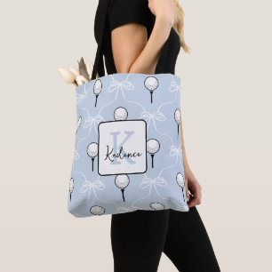 Bolsa Tote Lindo Arco Branco Azul Padrão de Golfe Monograma