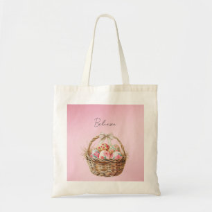 Bolsa Tote Lindo Arco de Cesta de Ovos de Páscoa Florais Rosa