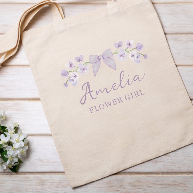 Bolsa Tote Lindo Arco Floral de Lavanda para Menina de Flores (Criador carregado)