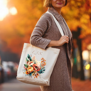 Bolsa Tote Lindo buquê boho de outono com monograma
