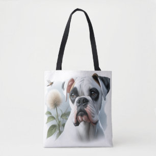 Bolsa Tote Lindo Cachorro Boxer Branco destaque na Natureza