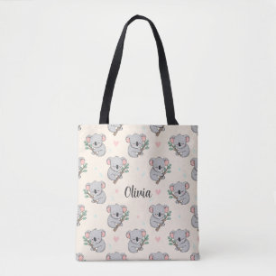 Bolsa Tote Lindo Coala Adormecido com Padrão de Eucalipto