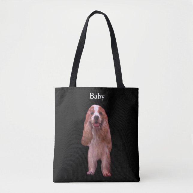 Bolsa Tote Lindo Cocker Spaniel Inglês em Preto (Frente)