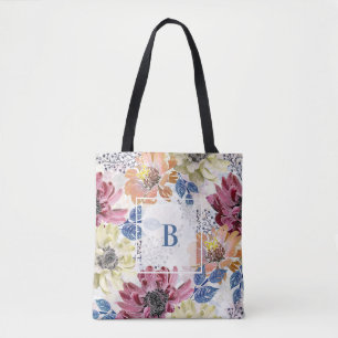 Bolsa Tote Lindo crisântemo laranja rosa vintage