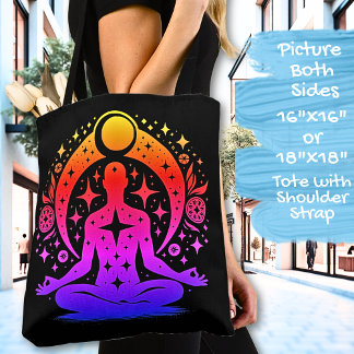 Bolsa Tote Lindo Desenho de Meditação de Yoga em Preto