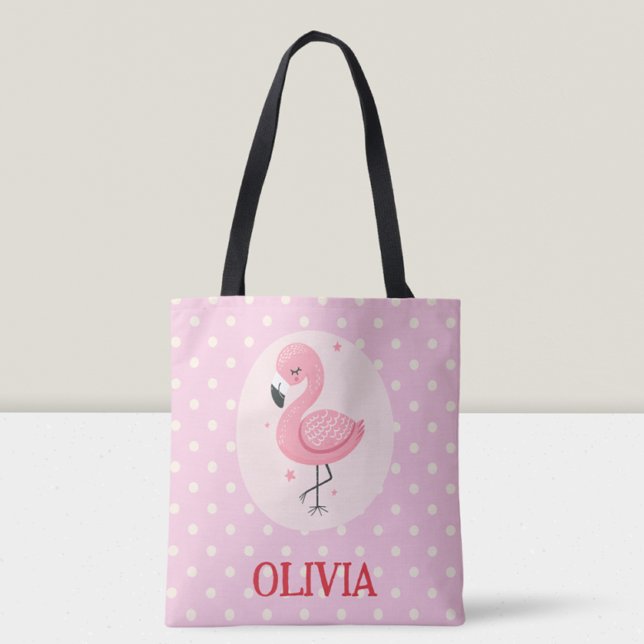 Bolsa Tote Lindo Flamingo Cor-de-Rosa Caprichoso com Pontos (Criador carregado)