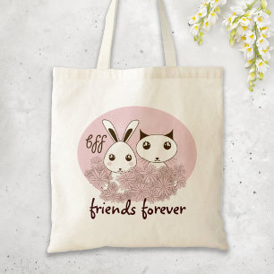 Bolsa Tote Lindo Gatinho e Coelhinho Animais Melhores Amigos